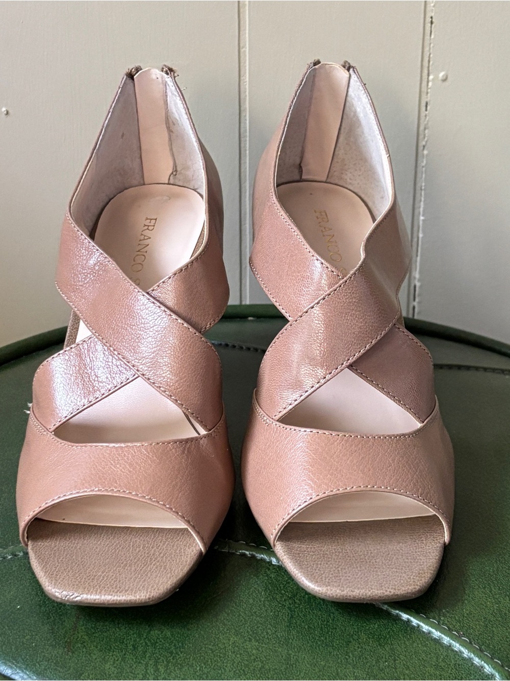Franco Sarto  Crisscross Peep-Toe wedge sandals. Size 8  Wild Rice Color. NIB
